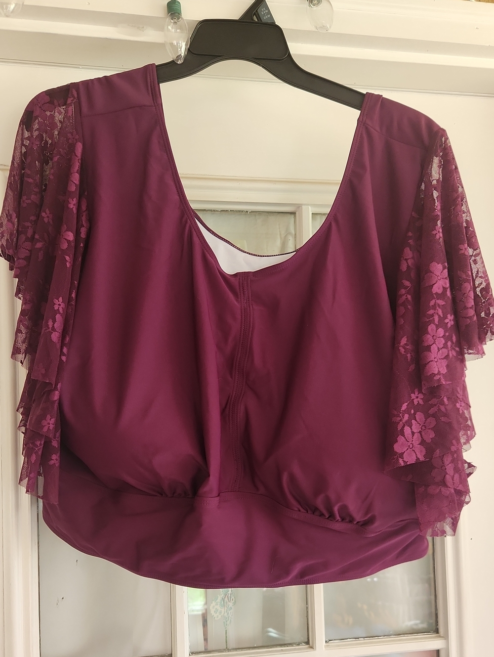 BloomChic Plum Lace Flutter Sleeve Bikini Top